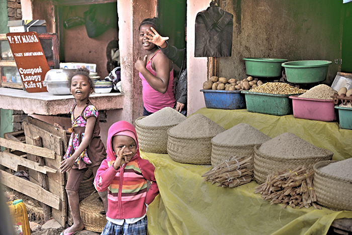 Children at rice shop
